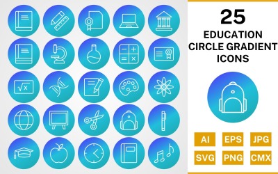 25 Conjunto de ícones de pacote de gradiente de círculo educacional
