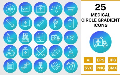 25 Medical Circle Gradient Pack Icon Set