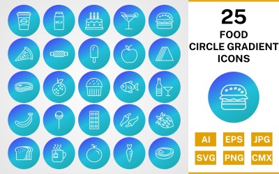 Набор иконок 25 продуктовых кругов с градиентом