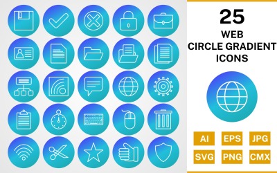 Набор иконок 25 Web Circle Gradient Pack