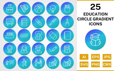 25 onderwijs Circle Gradient Pack Icon Set