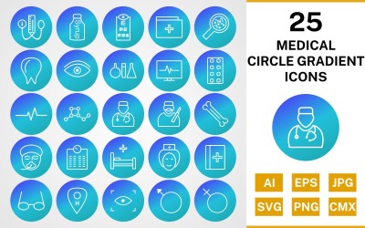 25 orvosi kör színátmenet csomag ikon készlet