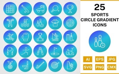 25 Sports And Games Circle Gradient Pack Icon Set