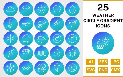 25 Weather Circle Gradient Pack Icon Set