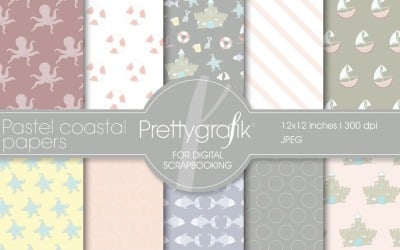 Pastel Coastal Digital Paper - Vector Image