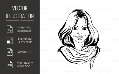 Single Sketch Female Face - Vector Image