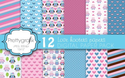 Love Owls Digital Paper, Commercial - Vector Image