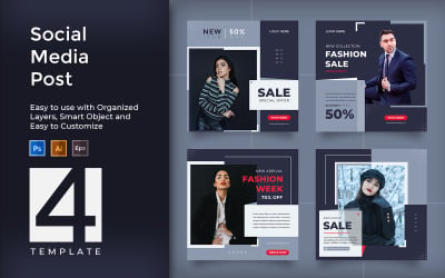Bleu - Promotion de publication sur les médias sociaux modernes - Modèle d&amp;#39;identité d&amp;#39;entreprise