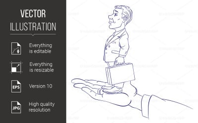 Businessman Stands on the Hand - Vector Image