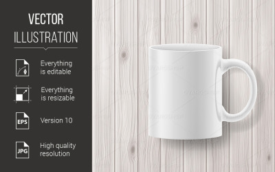 Cup on Wooden Backdrop - Vector Image