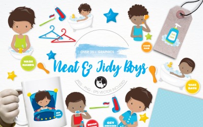 Boys Hygiene Illustration Pack - Vector Image