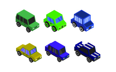 Conjunto de carros isométricos - imagem vetorial