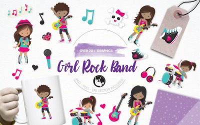 Girl Rock Band Illustration Pack - Vector Image