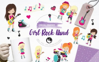 Girl Rock Band Illustration Pack - Vector Image