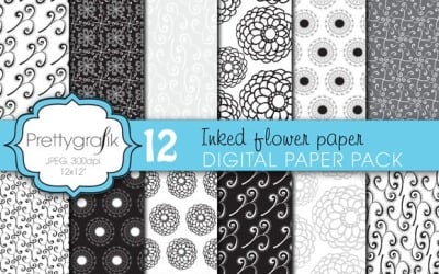 Wedding Floral Digital Paper, Commer - Vector Image