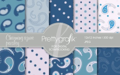 Blue Paisley Digital Paper - Vector Image
