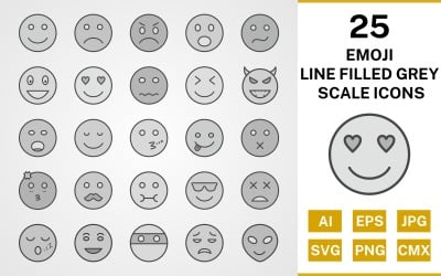 25 Emoji Line Filled Greyscale Icon Set
