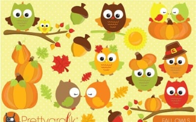 Fall Owls Clipart - Vector Image