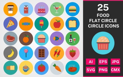 25 Food Flat Circle Icon Set