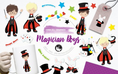 Magician Boys Illustration Pack - Vector Image