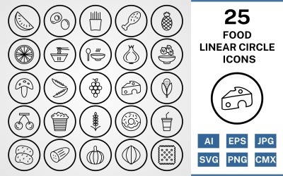25 Food Linear Circle Icon Set