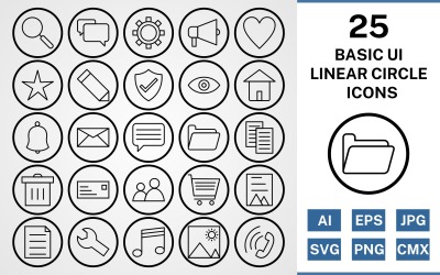 25 Grundlegendes UI-Symbolset für lineare Kreise