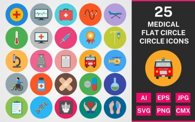 25 Medizinisches flaches Kreis-Icon-Set