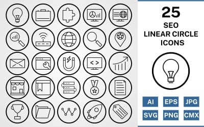 25 Seo Linear Circle Icon Set