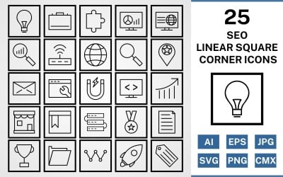 25 Seo Linear Square Corner Pack Icon Set