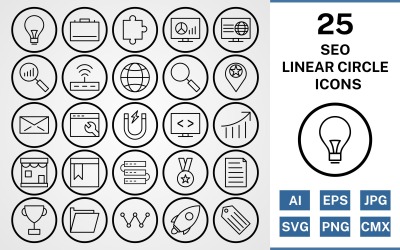 25 Seo zestaw ikon liniowy koło