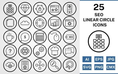 25 Set di icone cerchio lineare Seo