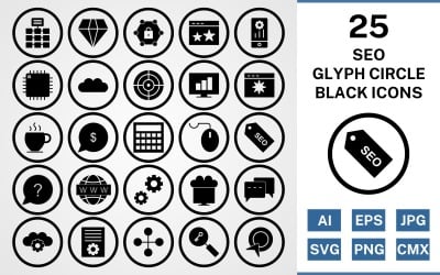25 Set di icone del cerchio glifo seo