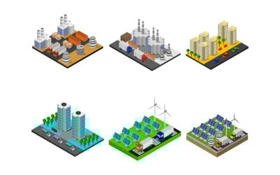 Isometric Buildings Set - Vector Image