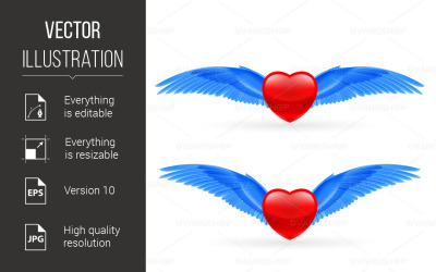 Two Hearts with Rwings - Vector Image
