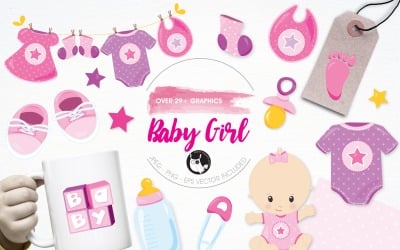 Baby girl illustration pack - Vector Image