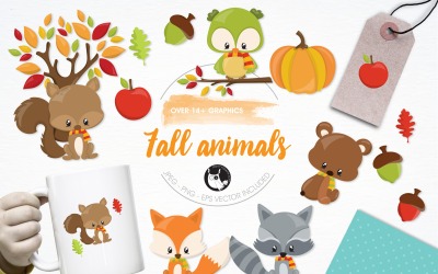 Fall animals illustration pack - Vector Image