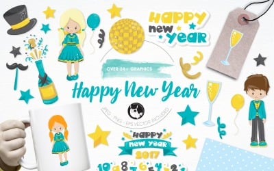 Happy New Year illustration pack - Vector Image