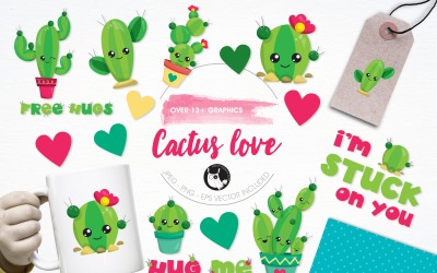 Kaktus-Liebesillustrationspaket - Vektorbild