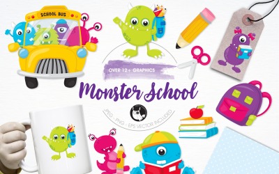 Monster school illustration pack - Vector Image