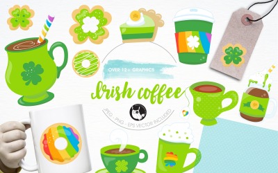Pakiet ilustracji irlandzkiej kawy - grafika wektorowa