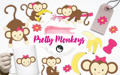 Pretty Monkeys illustration pack - Vector Image