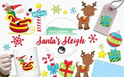 Santa&#039;s sleigh illustration pack - Vector Image