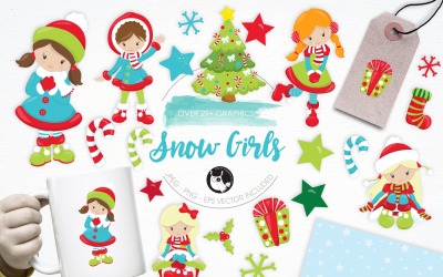 Snow Girls illustration pack - Vector Image