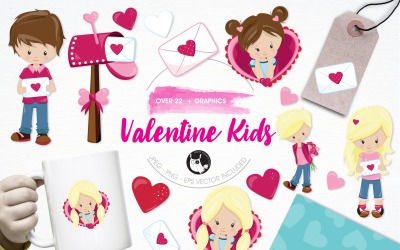 Valentine kids illustratie pack - Vector afbeelding