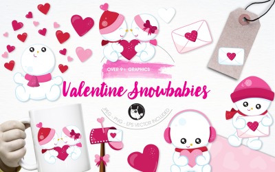 Valentine snowman illustration pack - Vector Image