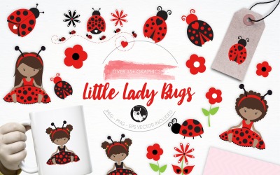 Malá lady Bugs ilustrace pack - vektorový obrázek