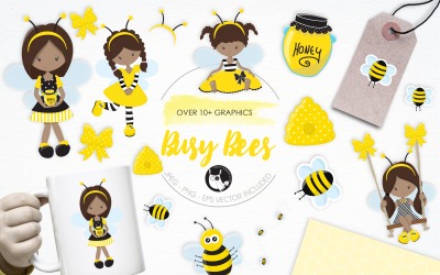 Busy Bees illustration pack - Vector Image
