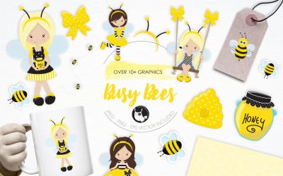 Busy Bees illustration pack - Vector Image