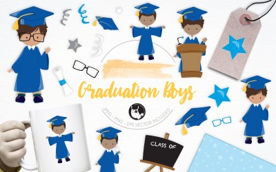 Graduation Boys illustration pack - Vector Image