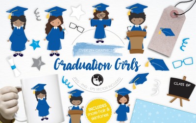 Graduation Girls illustration pack - Vector Image